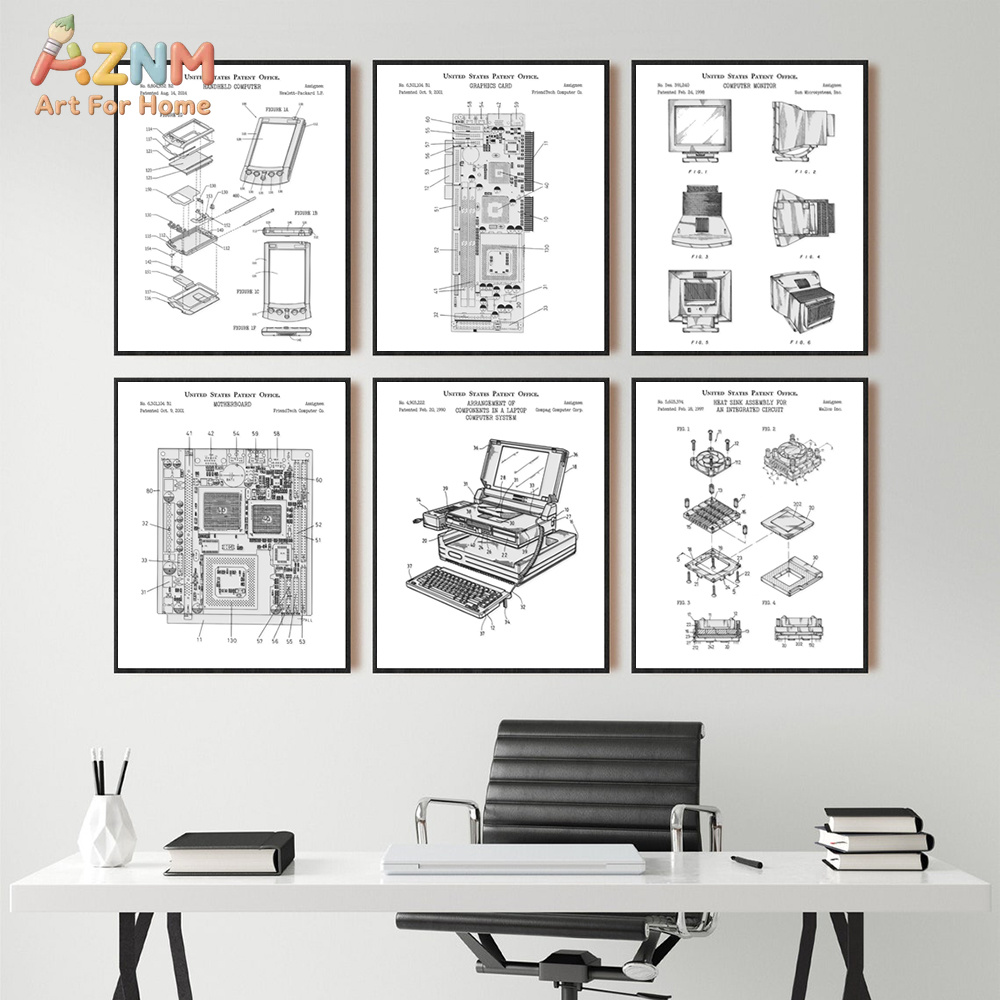 AZNM Lukisan Kanvas Paten Moth - Tech Office Wall Decor ulasan dan harga