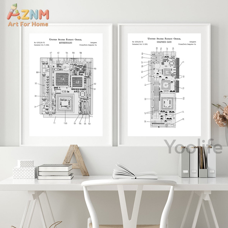 AZNM Lukisan Kanvas Paten Moth - Tech Office Wall Decor ulasan dan harga