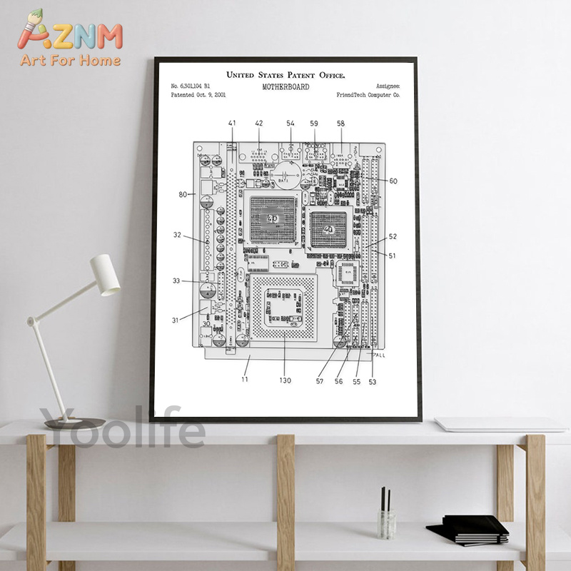 AZNM Lukisan Kanvas Paten Moth - Tech Office Wall Decor ulasan dan harga